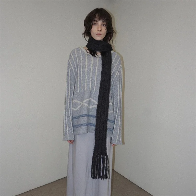 

Korea designer Brand Cashmere Womens Scarf Winter Knitted warm Solid Cape Wraps Female bandana long tassel female foulard