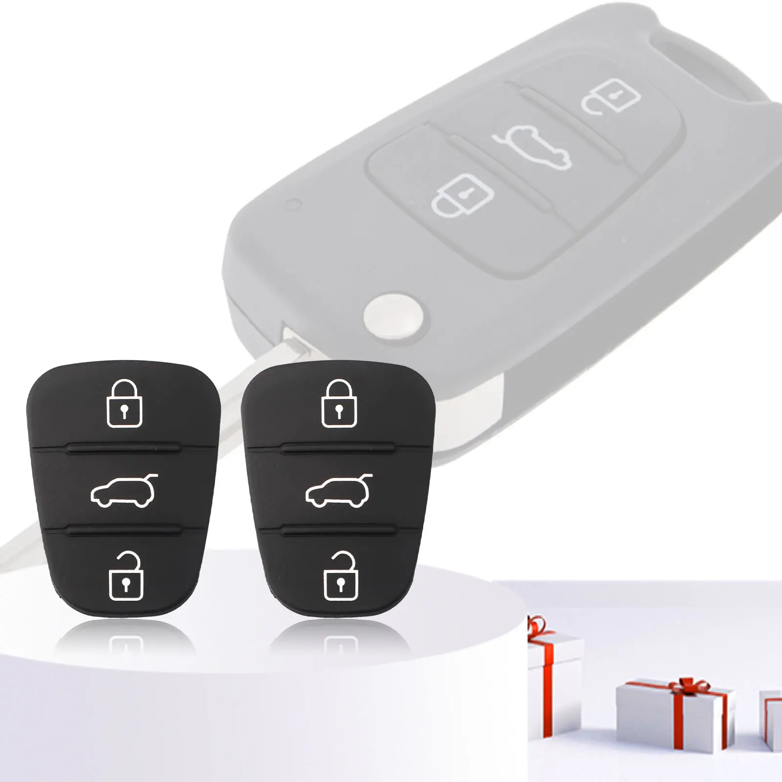 

2pcs Remote Car 3 Buttons Key Fobs Case Rubber Shell Kit Black For Hyundai I10/I20/ For I30 Automotive Accessories