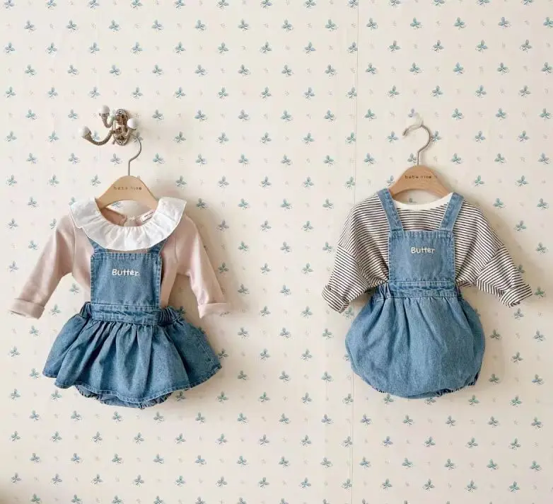 2024 Summer New Baby Girl Sleeveless Bodysuit Infant Toddler Letter Denim Strap Dress Girl Fashion Versatile Casual Dress 0-24M