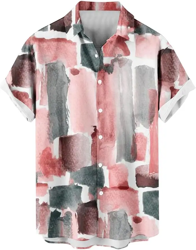 

Мужские повседневные рубашки с геометрическим узором, новые летние топы с короткими рукавами и лацканами в стиле Харадзюку, ретро, большие размеры, простой стиль, винтажная одежда