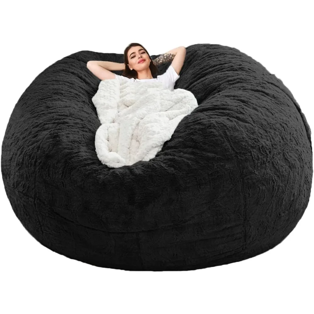 

Giant Fur Bean Bag Chair Cover for Kids Adults, Living Room Furniture Big Round Soft Fluffy Faux Fur Beanbag Lazy Sofa