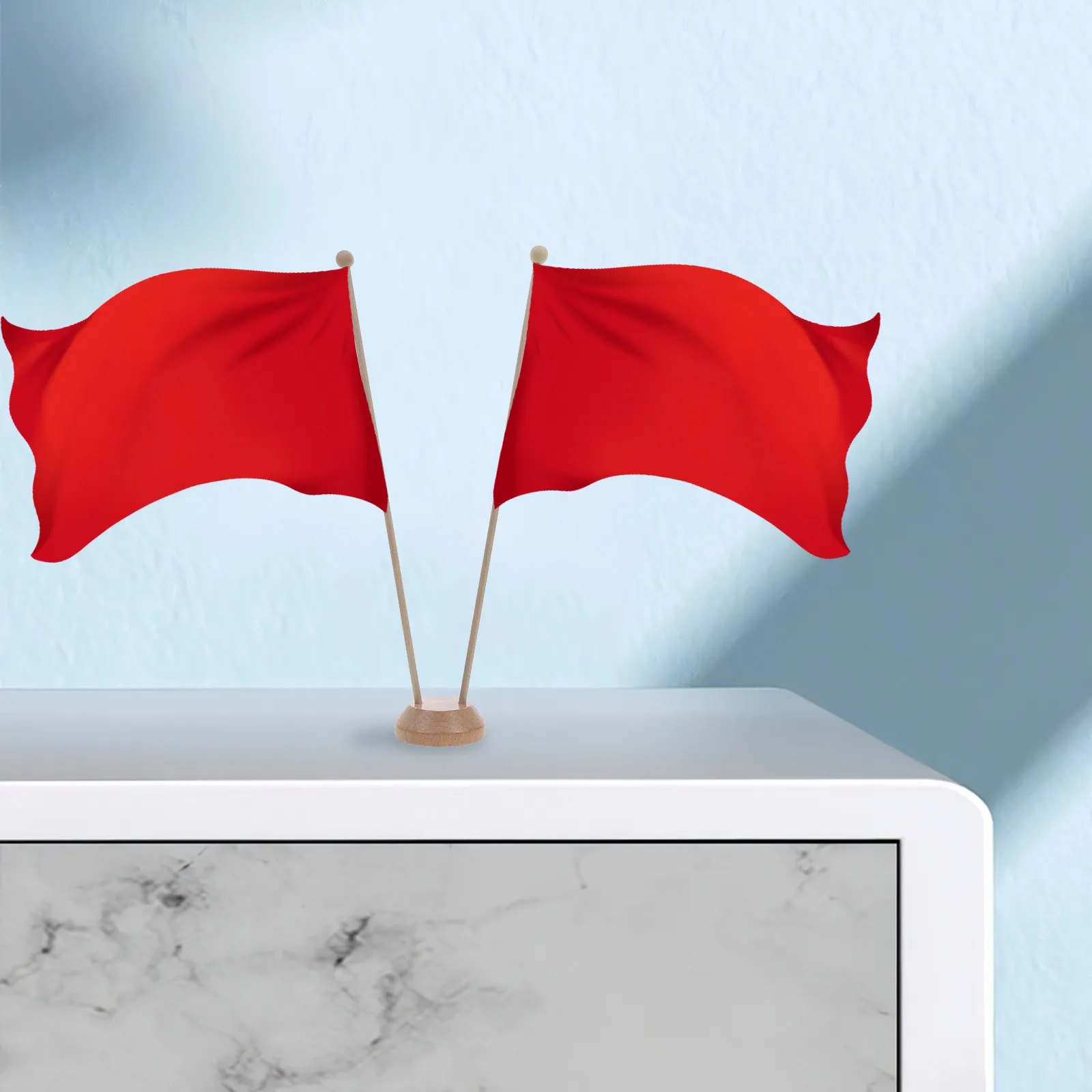 Wooden Flagpole Base Holder Dual Flag Desk Stand For Meeting Room Table Office Decor Round Design Indoor Miniature