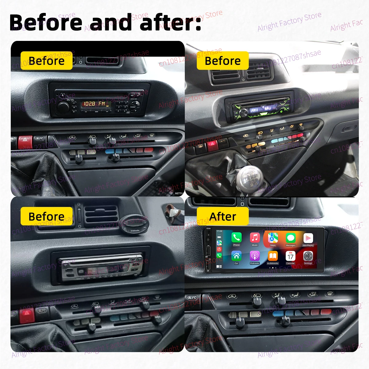 CarPlay Android Car Stereo 1 Din Head Unit for Citroen Jumpy 1994-2006 Autoradio with Navigation BT Multimedia