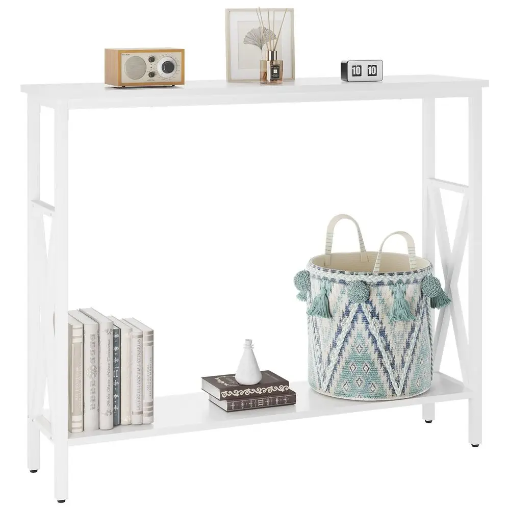 Console Table, Industrial Entryway Table for Hallway, Narrow Sofa Table with Shelves, Metal Frame, Compact Display Table for Sm