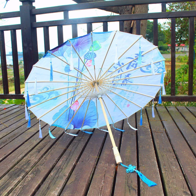 82CM Romantic Silk Cloth Umbrella Rain Proof Ancient Hanfu Dance Umbrella Decorative Props Show Performance Dance Oil parasol