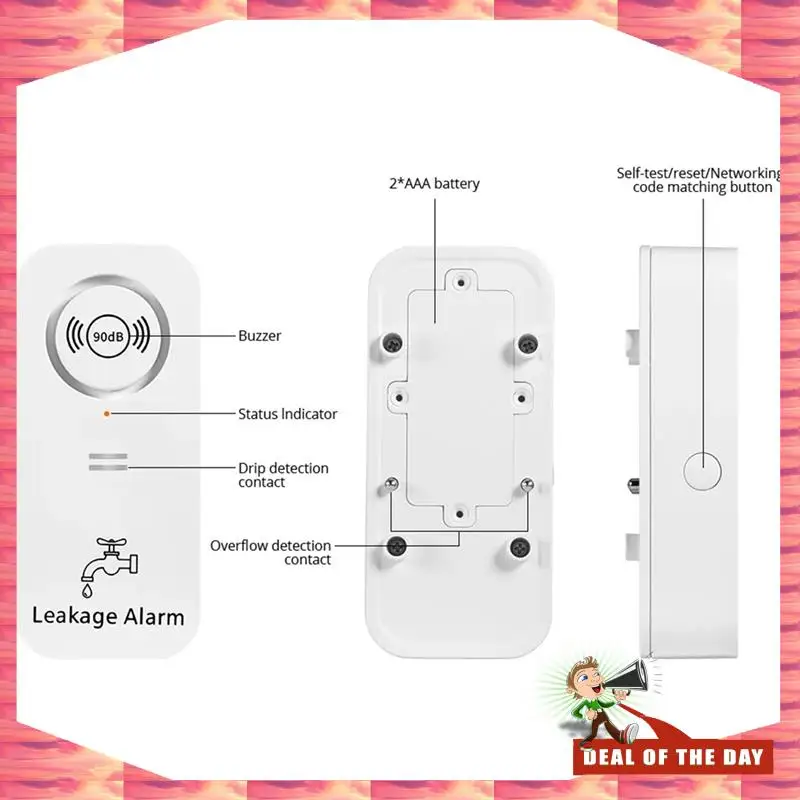 تسليم 24 ساعة مستشعر المياه 90Db إنذار كاشف تسرب المياه تنبيه مراقبة التسريبات والتنقيط إنذار لقاعدة الحمام المطبخ