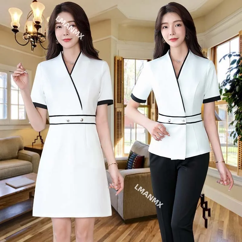 

Korean Style Beauty Salon Female Spring and Autumn Work Blouse+Pants Set Hospital Front Desk Staff Workwear SPA Beauty Uniform