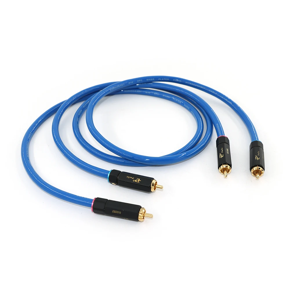 Pair Rca Cable 99.998% OFC Copper Silver plated  RCA Male to Male interconnect Cable With  RCA Plug Cable