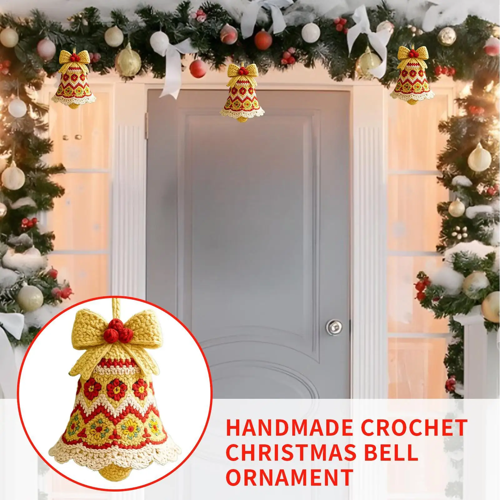 Kit complet de Crochet de noël, ornement de cloche de noël, fournitures artisanales faites à la main pour le liaison familiale, pleine conscience