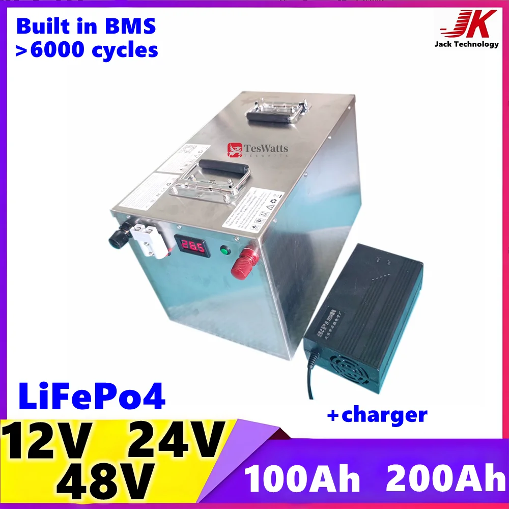 12V 24V 48V LiFePo4 100Ah 200Ah Lithium Battery for Energy Storage Home Appliances Camping RV Inverter,PV,boat+10-20A Charge