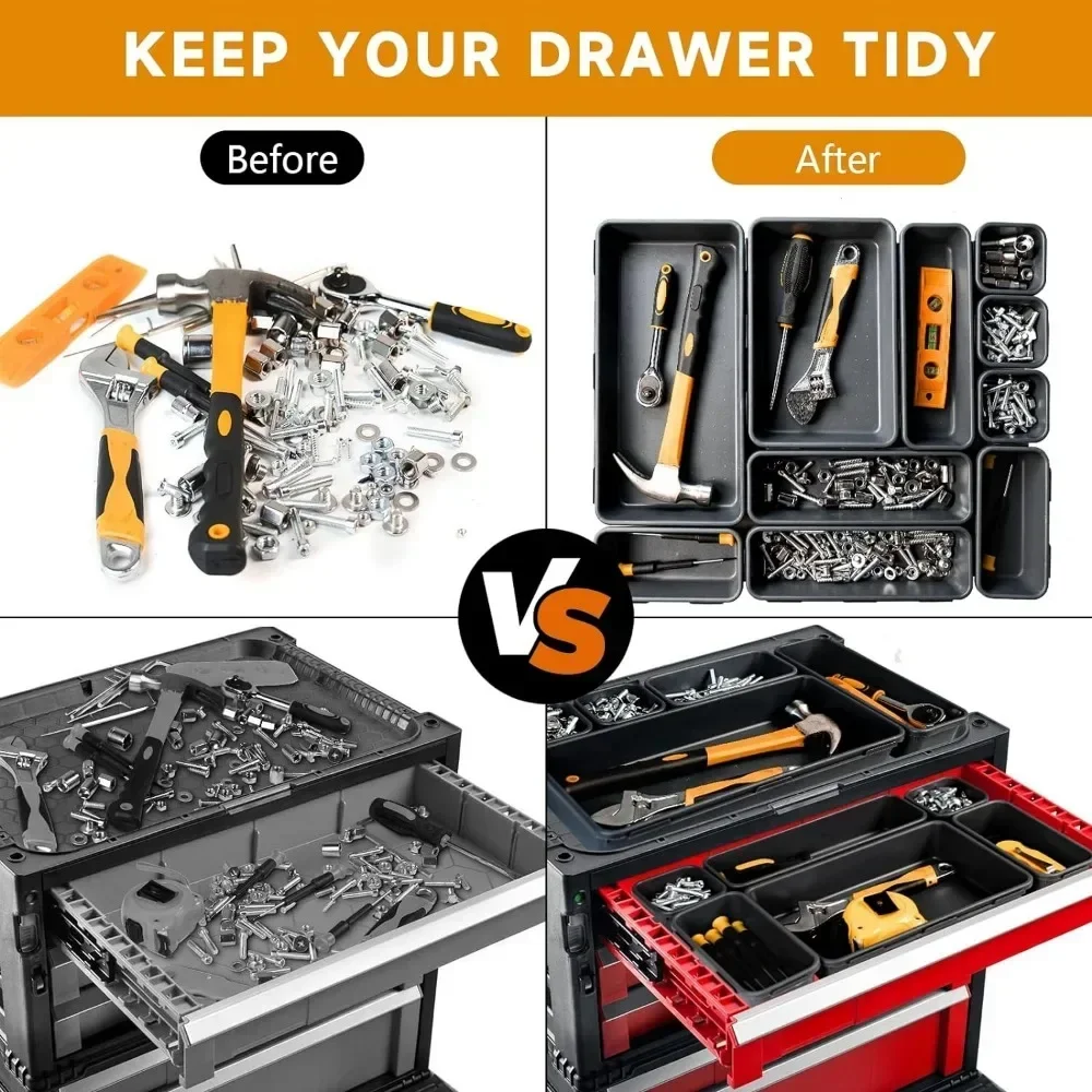 【Updated】 Tool Box Tray Desk Drawer Organizers Interlocking Shallow Tool Organizer Tray Dividers Toolbox Storage Bins Container