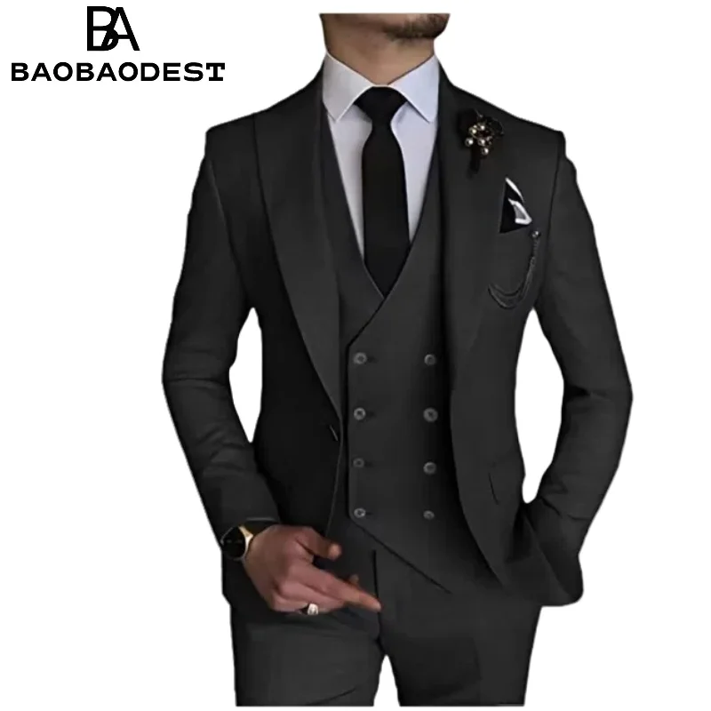 

Mens 3 Piece Slim Fit One Button Blazer Vest Pants Formal Business Wedding Prom Suit