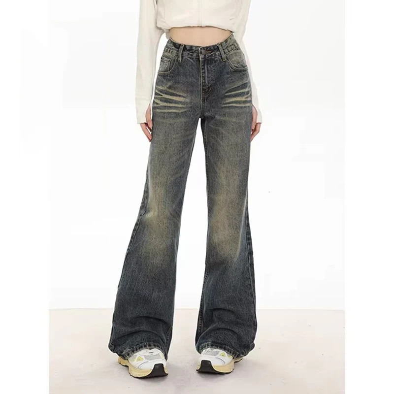 

WCFCX STUDIO Women's Wide Leg Jeans Woman High Waisted Trousers Flared Pants Baggy Jean Large Korean Fashion Clothes Denim Pants