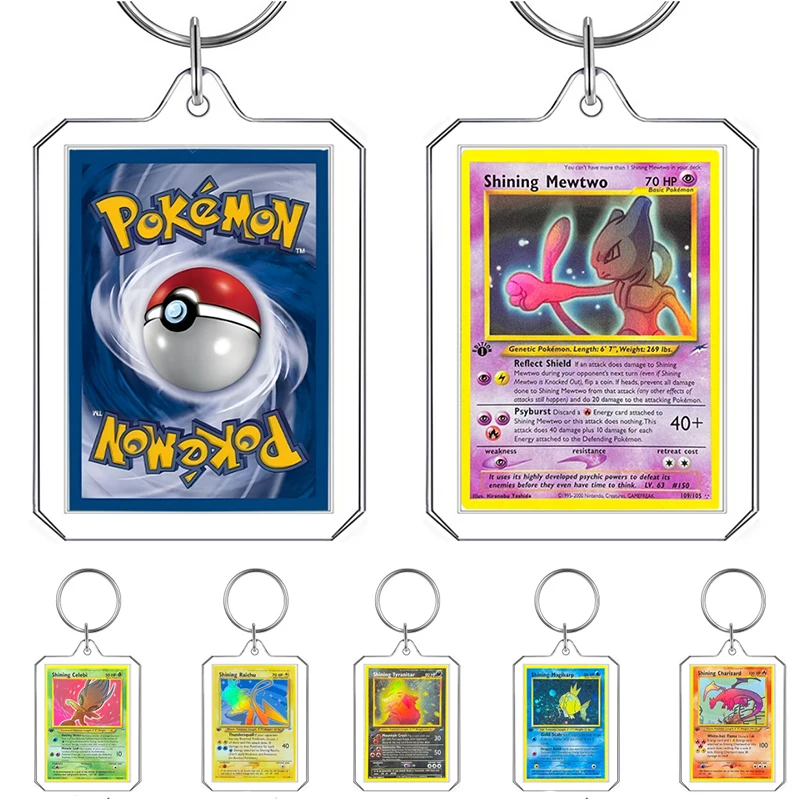 PKM Anime Acrylic Keychain Pikachu Mewtwo Charizard Venusaur Figure Game Picture Frame Keyring Pendant Charm Decor Toys Gifts