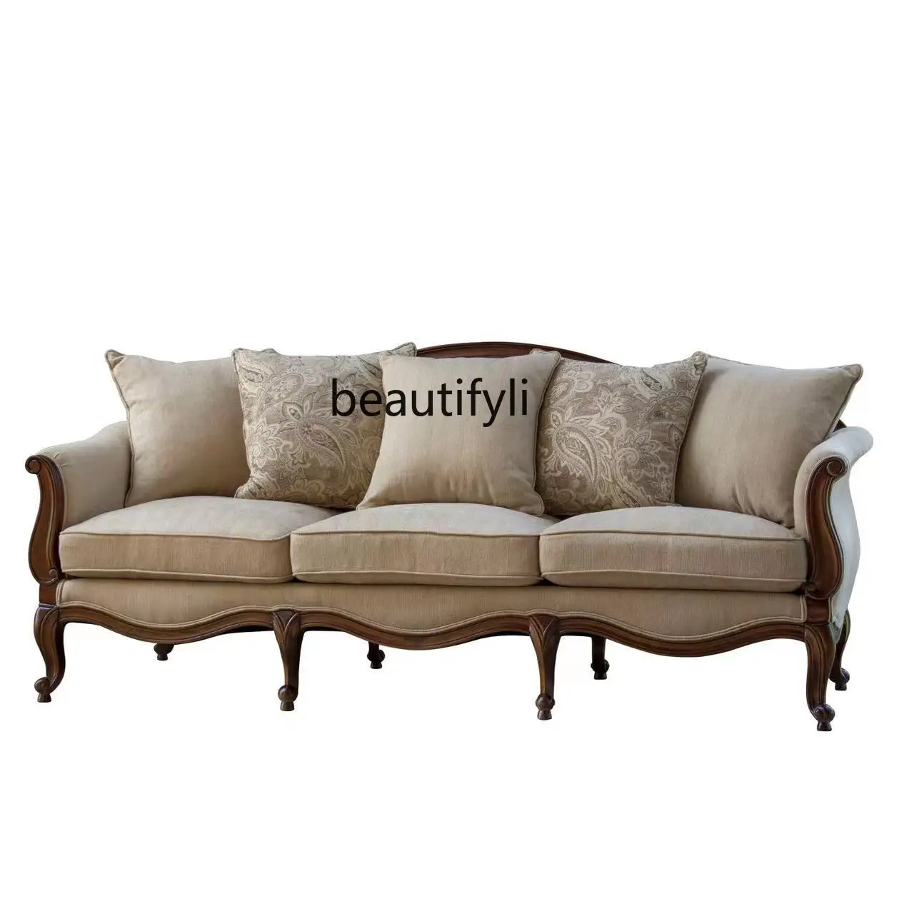 

American Solid Wood Cloth Craft Sofa Combination Vintage Villa Bedroom Living Room Sofa