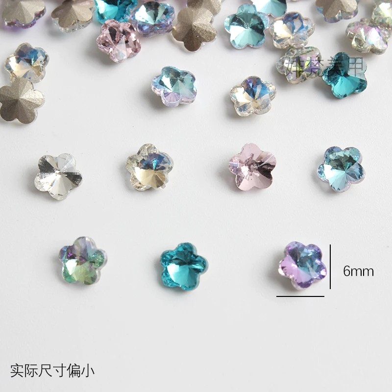 Mini Flower Pointed Bottom 6mm 3D Glass Crystal Nail Art Rhinestone For DIY Manicure Decorative Accessories 30/100PCS