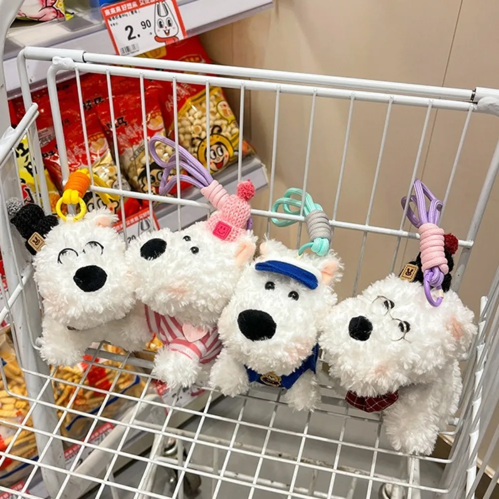 Colgante de bolso de las Tierras Oeste de peluche, llavero de muñeco de cachorro de peluche antipérdida, decoración colgante de coche con animales de dibujos animados bonitos