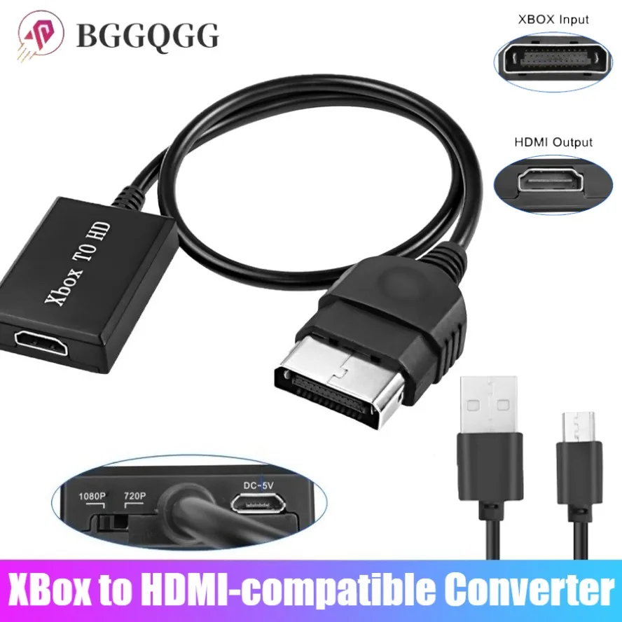 

BGGQGG Xbox To HDMI-compatible Converter Video Adapter HD Support 1080P/720P with USB Power Cable for Models of Original Console