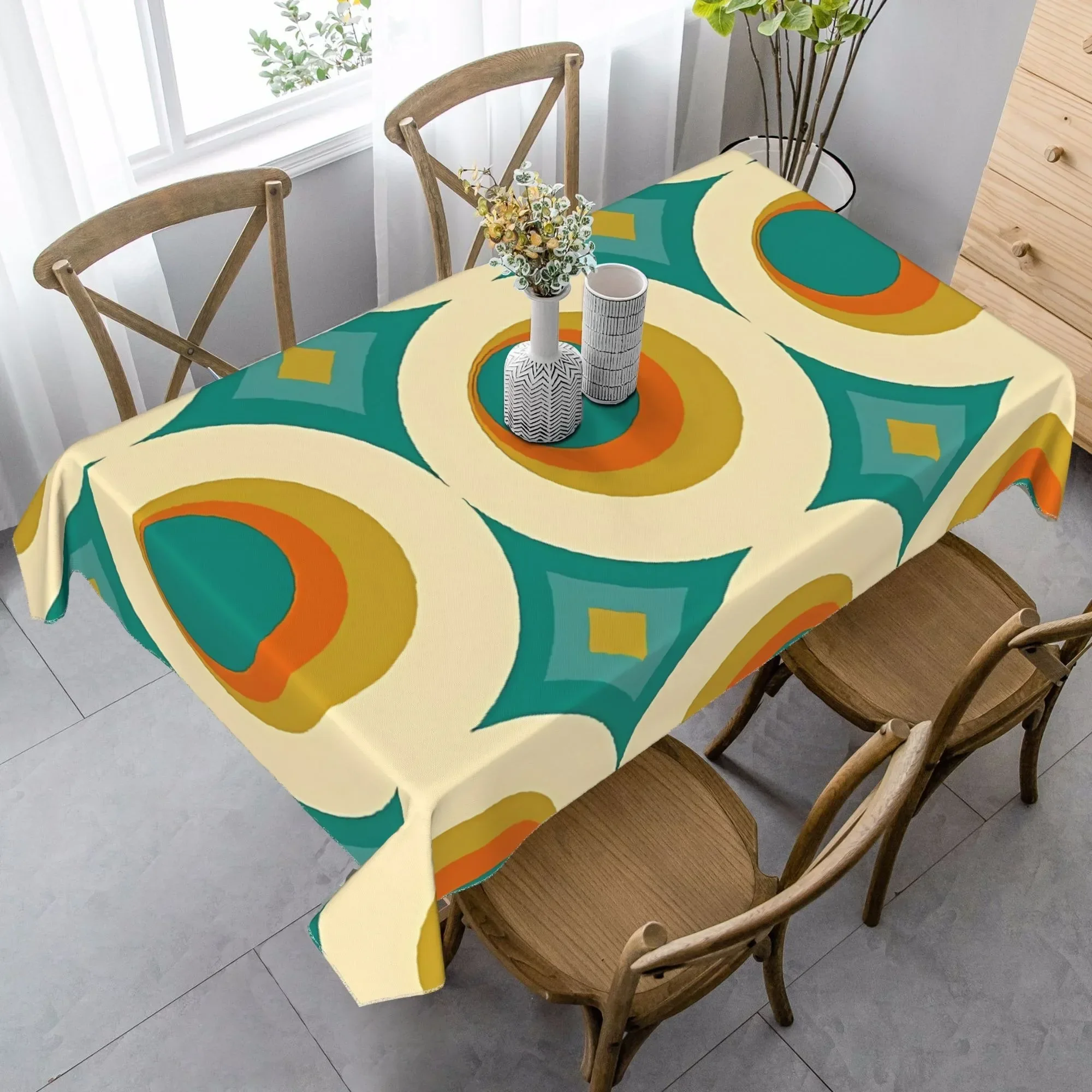 One piece of retro geometric style! Colorful pattern tablecloth, bringing back the old days to the dining table.zyc