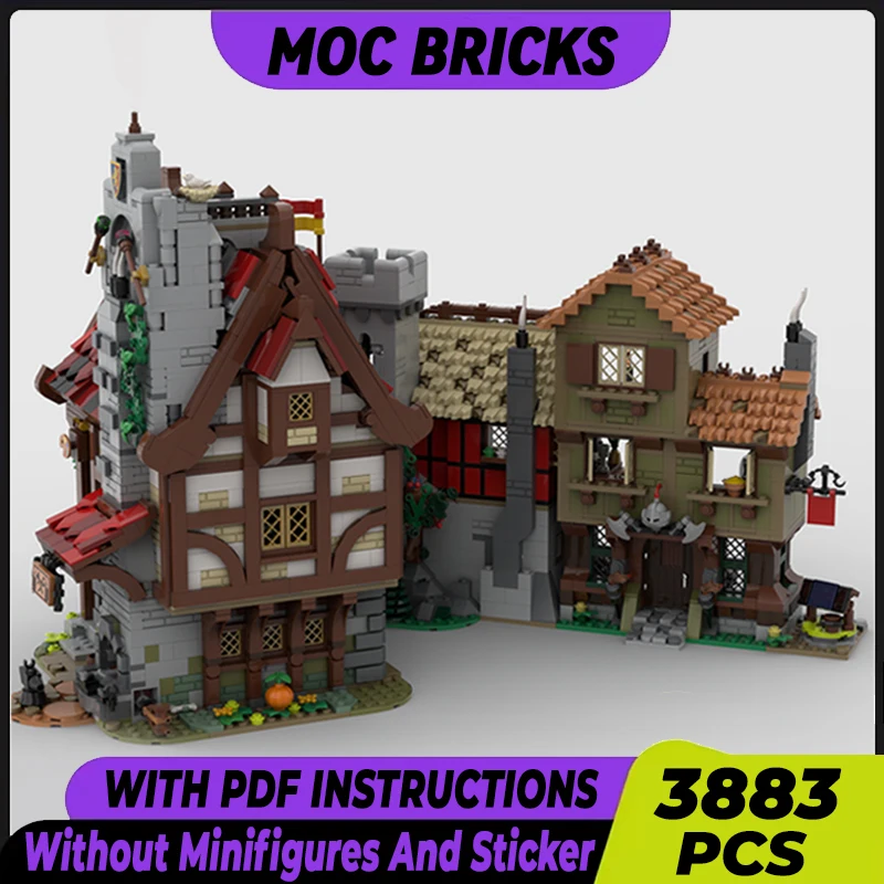 Modello medievale Moc Building Bricks Village tavles Blacksmiths Technology blocchi modulari regali giocattoli di natale set fai da te assemblaggio