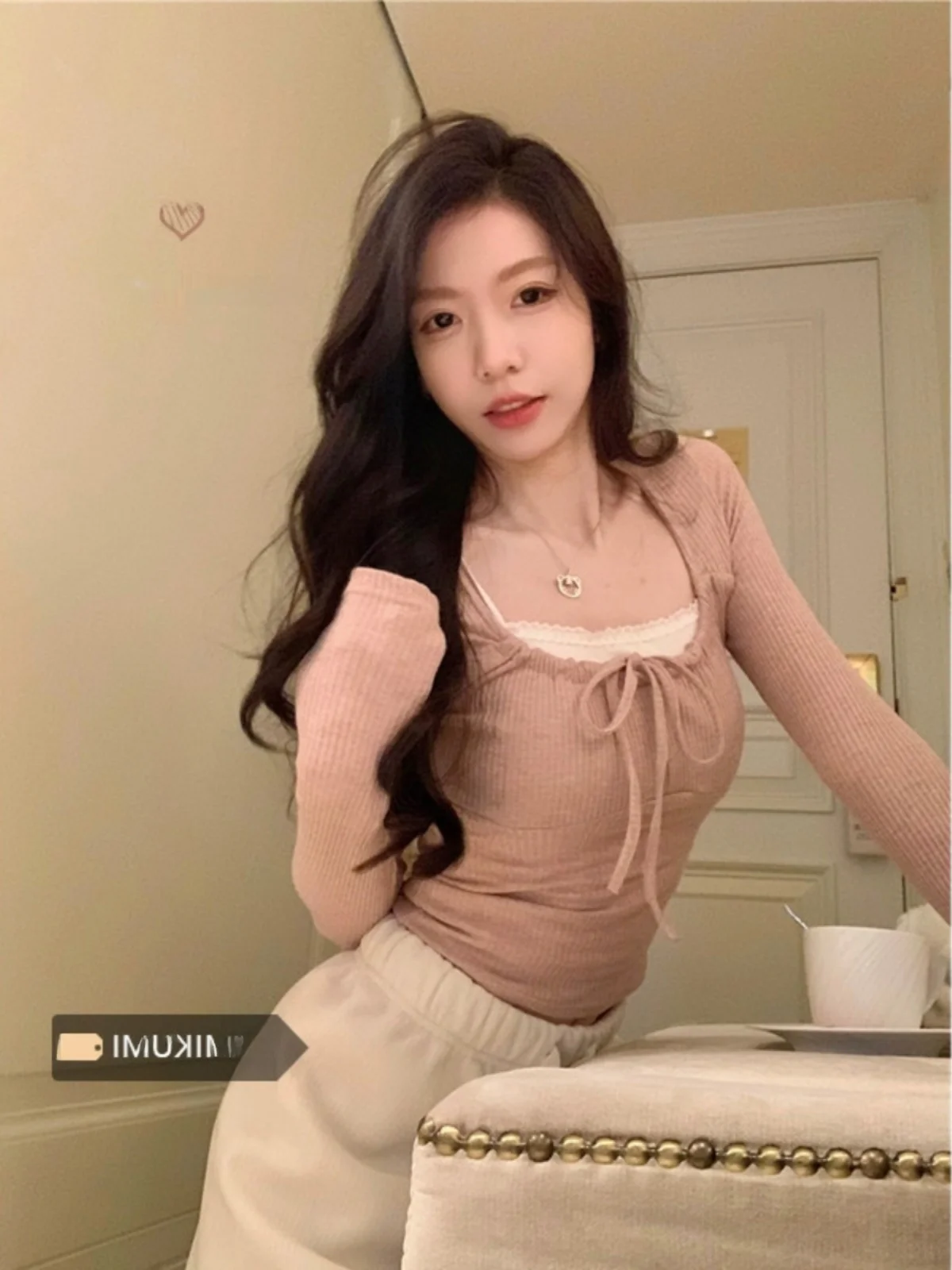 

Облегающая футболка Long Sve, женская футболка Pure Desire Sle с квадратным воротником и завязками, модный базовый слой, топ на осень