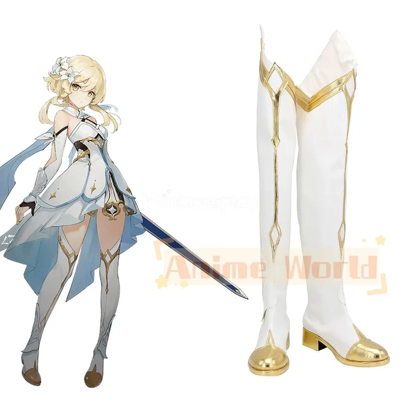 

Genshin Impact Player Женский путешественник Lumine Белые туфли Сапоги для косплея