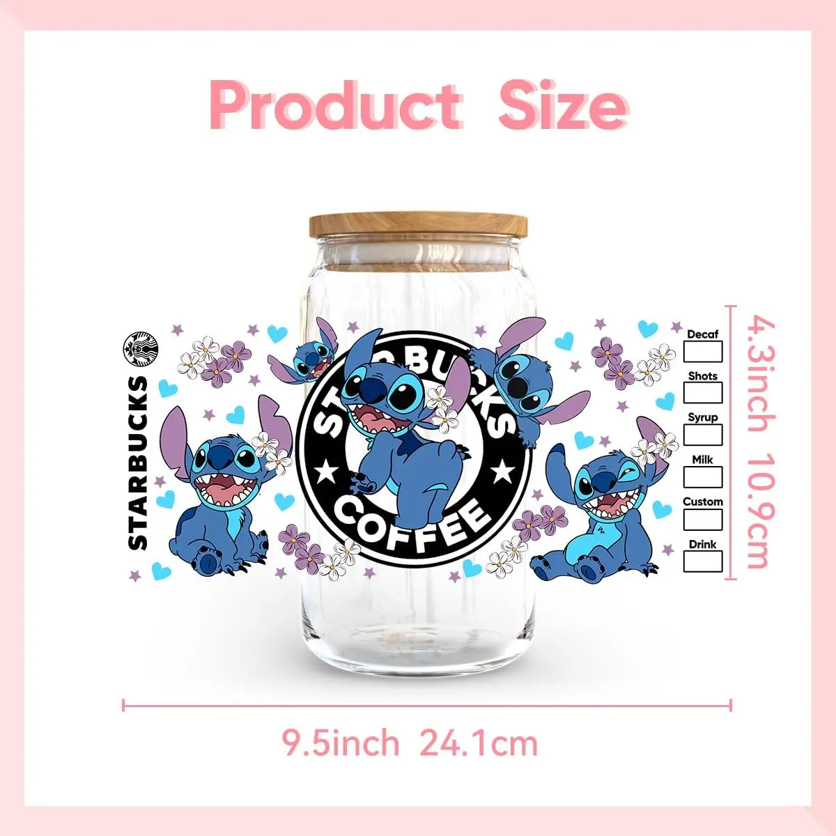 Miniso Disney stitch patterns 16oz DTF Sticker Cups Cool Personalize UV Wrap Transfer Sticker Custom Label DIY Logo Selfadhesive