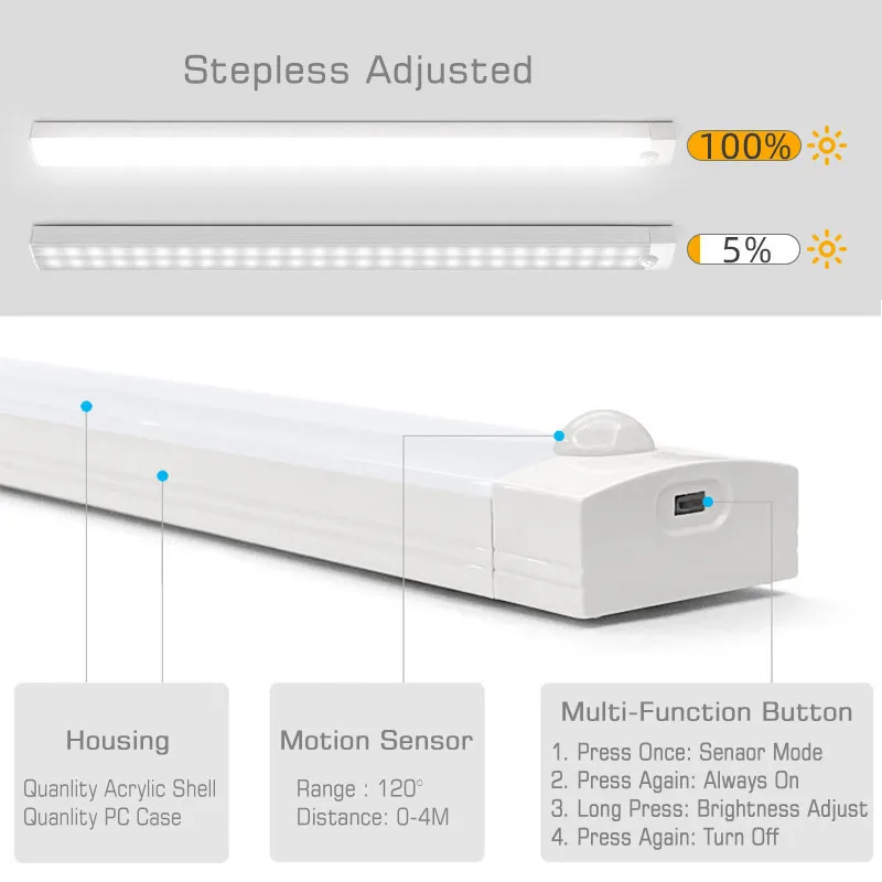 LED Motion Sensor Nachtlicht Geeignet für Schrank Schlafzimmer Schrank Beleuchtung USB Aufladbare Küche Bar Lichter 20cm/30cm/40cm