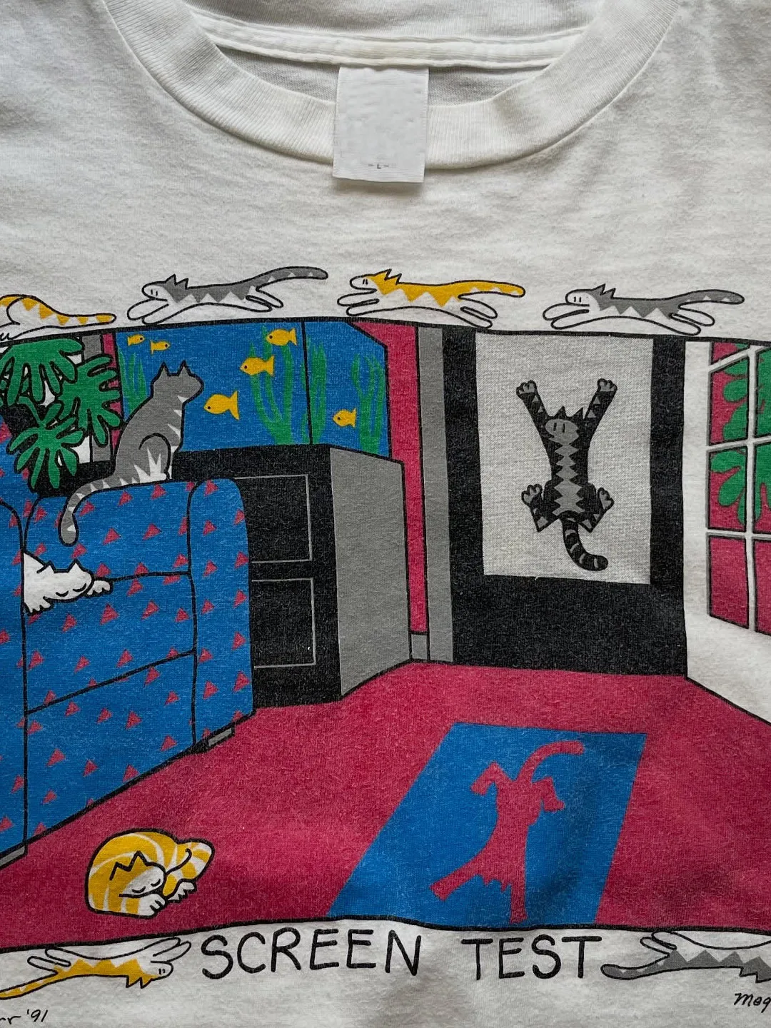 Vintage Fun  Room Scene Print Short Sleeve Retro Cartoon Summer Half Sleeve T-Shirt by Wang Youbing Studio Skin-friendly B...
