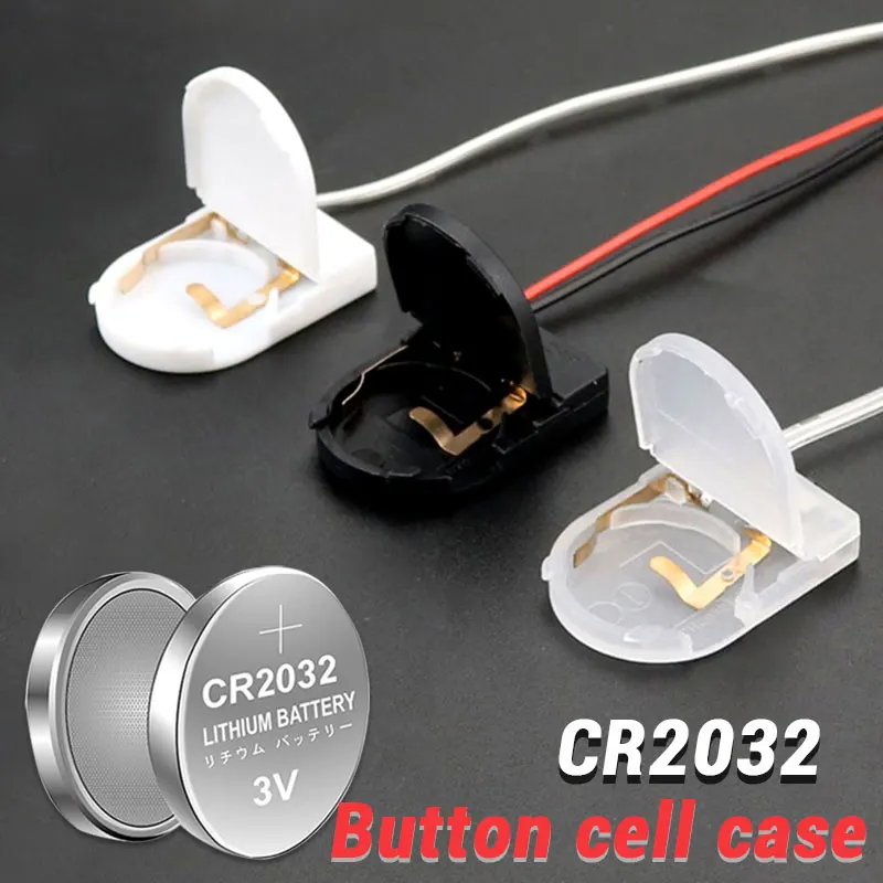 5 Pcs Cr2032 Button Cell Battery Holder Box with Switch Lead White Black Transparent 3v Button Single Slot Battery Storage Case