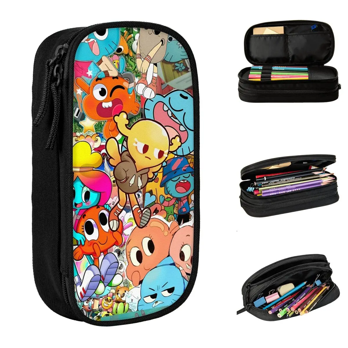 The Amazing World Of Gumballs Pencil Case Double Layer Large Capacity Kids Pencil Bag Suprise Gift