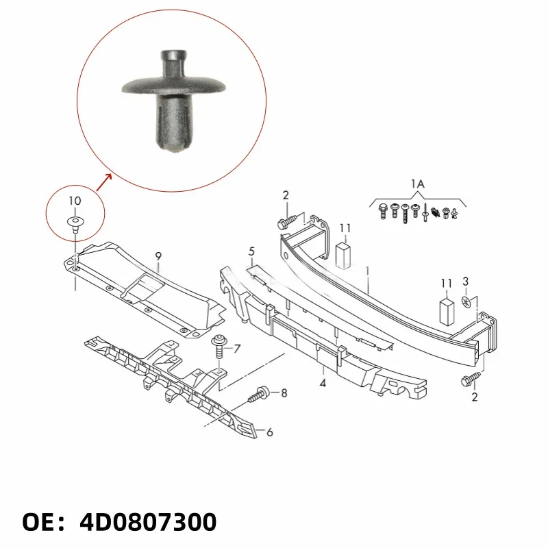 10PCS Car cover plate fixing clips for Audi A2 A4 A5 A8 Q3 Q5 S4 S5 S8 TT TTS Volkswagen CR7 4D0807300 Body clips Accessories