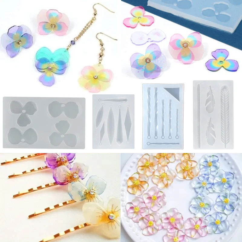 

4Pcs Earring Resin Silicone Molds Set Epoxy Jewelry Casting Supplies, Geometry Feather Petal Flower Resin Casting Molds Set