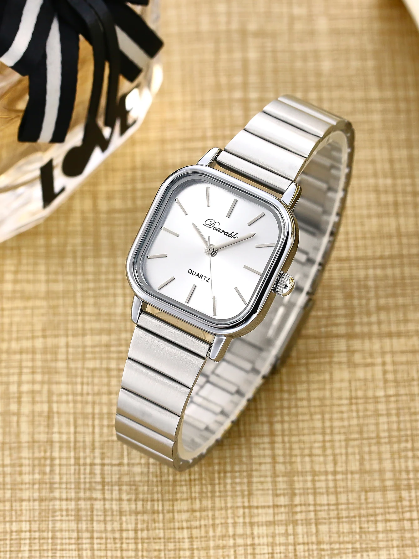 Women’s Square quartz watch,Stainless steel exquisite Fasion Ladies wristwatch simple and casual