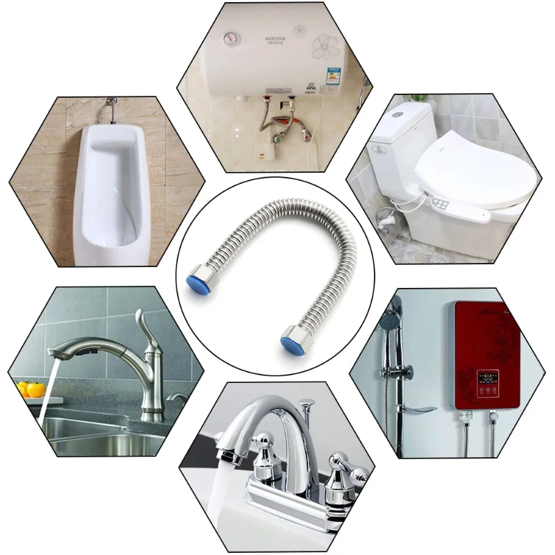 1Pcs 304 Stainless Steel Corrugated Hose High Pressure Burst-Proof Hot Water Heater Inlet Hose for Faucet Toil