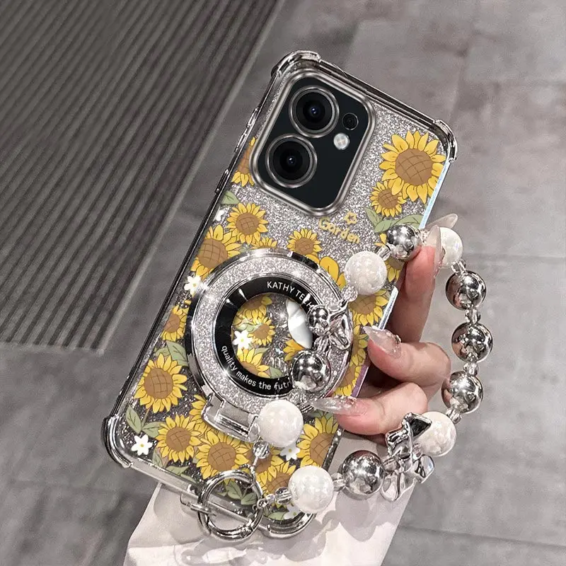 

Reno 13F Rural sunflower Plating Bracelet Holder Phone Case For OPPO Reno 12 14Pro 14F 13 11Pro 13Pro 12Pro 10 11F 9Pro Cover