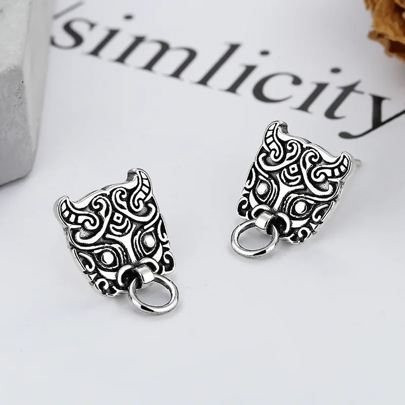 Wholesale Vintage Thai Silver Brave Troops Stud Earrings for Women Asian Cultural Animal Piercing Jewelry