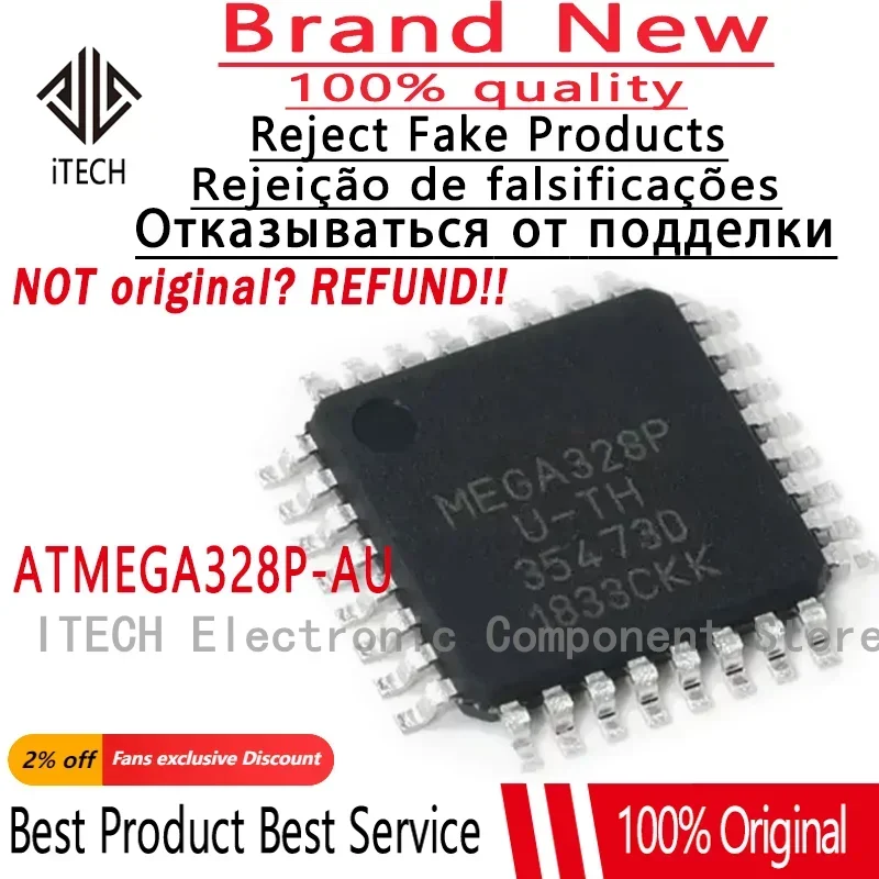 5pcs Original ATMEGA328P-AU ATMEGA328P ATMEGA328 ATMEGA IC MCU 8BIT 32KB FLASH 32TQFP 100% New IC Chip