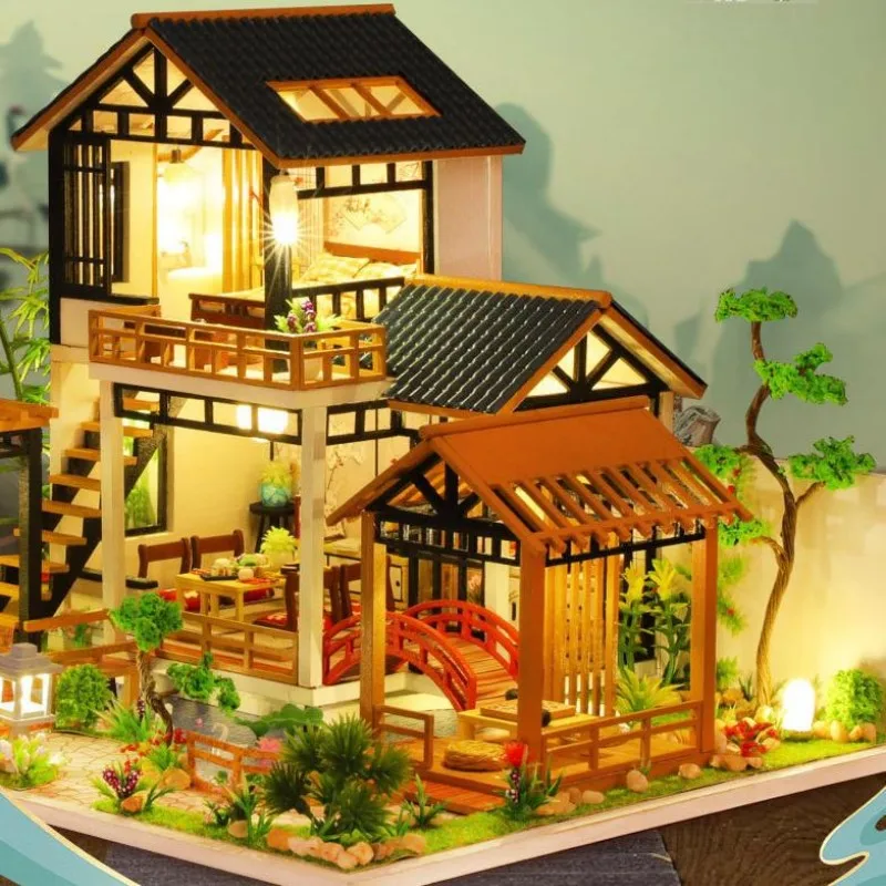 مجموعات بيت الدمى DIY للبالغين منزل خشبي مصغر كبير مع أثاث مصنوع يدويًا لتجميع النماذج كهدية لديكور المنزل #4