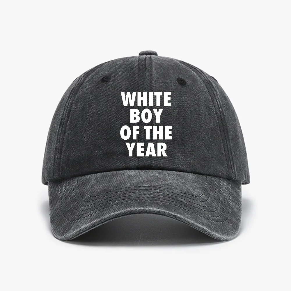 

WHITE BOY OF THE YEAR cool Baseball Cap Retro Summer Women Men Clothes Girl Distressed Washed hats
