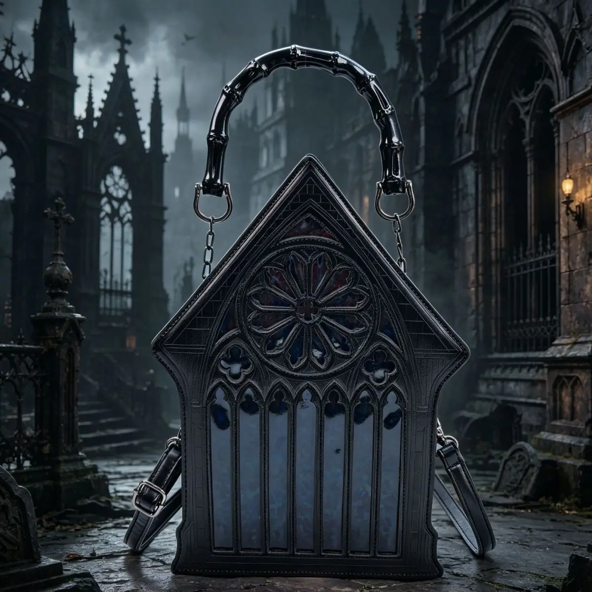 Original Sweet Cool Gothic Lolita Church Bag Women's Niche Hollow Purple Window Handbag Girls Dark Subculture Y2k Messenger Bags