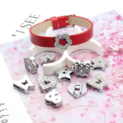 10PC/lot 10MM clear rhinestones & heart star butterfly crown Slide Charm For 10mm DIY Bracelet Wristband Jewelrys Making