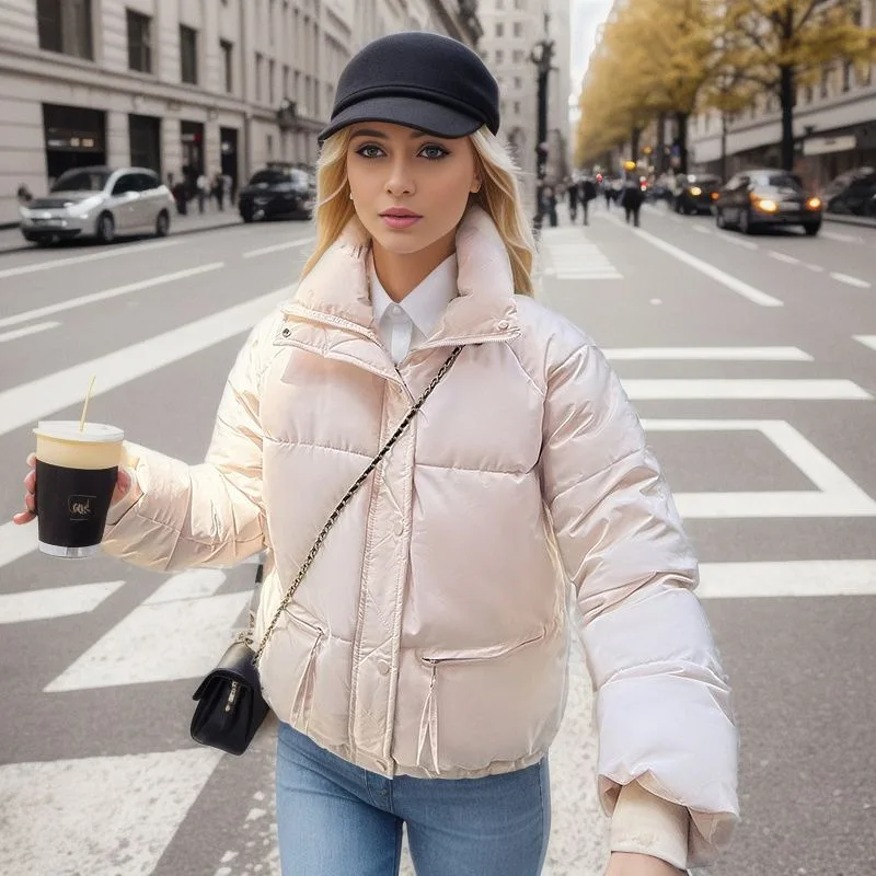 YJKDYK 2024 Winter Women's Short Cotton Jacket Female Loose Stand Collar Warm Parkas Tops Women Pure Color Women's Padded Jacket