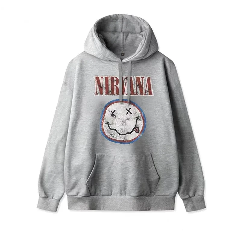 Nirvanas Hoodie Women Men Smile Face Autumn Winter Cotton Long Sleeve Fleece Pullover Sweater Hip Hop Sweatshirts