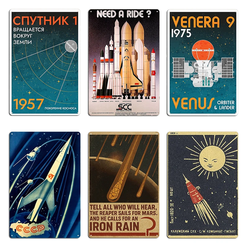 Soviet Space Poster Propaganda Sovietwave Hq Quality Restored Metal Plaque Valentina Tereshkova Yuri Gagarin Tin Sign Poster