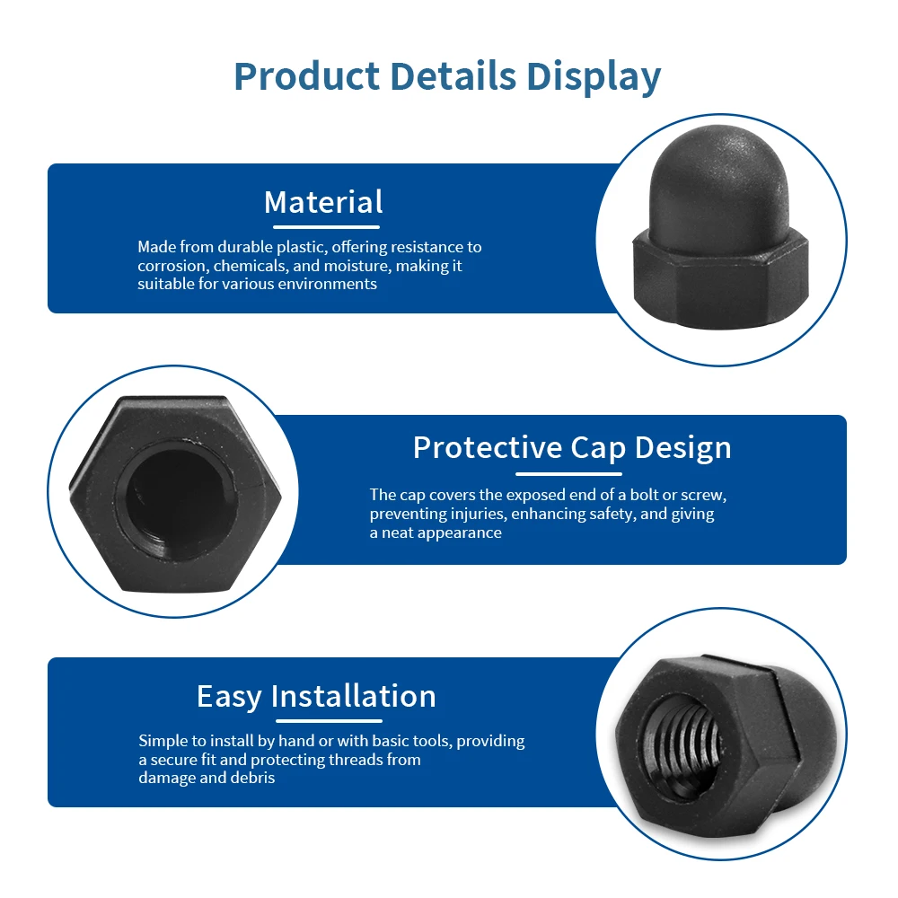 5-20pcs/pack Nylon Hex Dome Head Cap Nuts M3 M4 M5 M6 M8 M10 M12 Black White Plastic Acorn Nuts for Screw Bolts