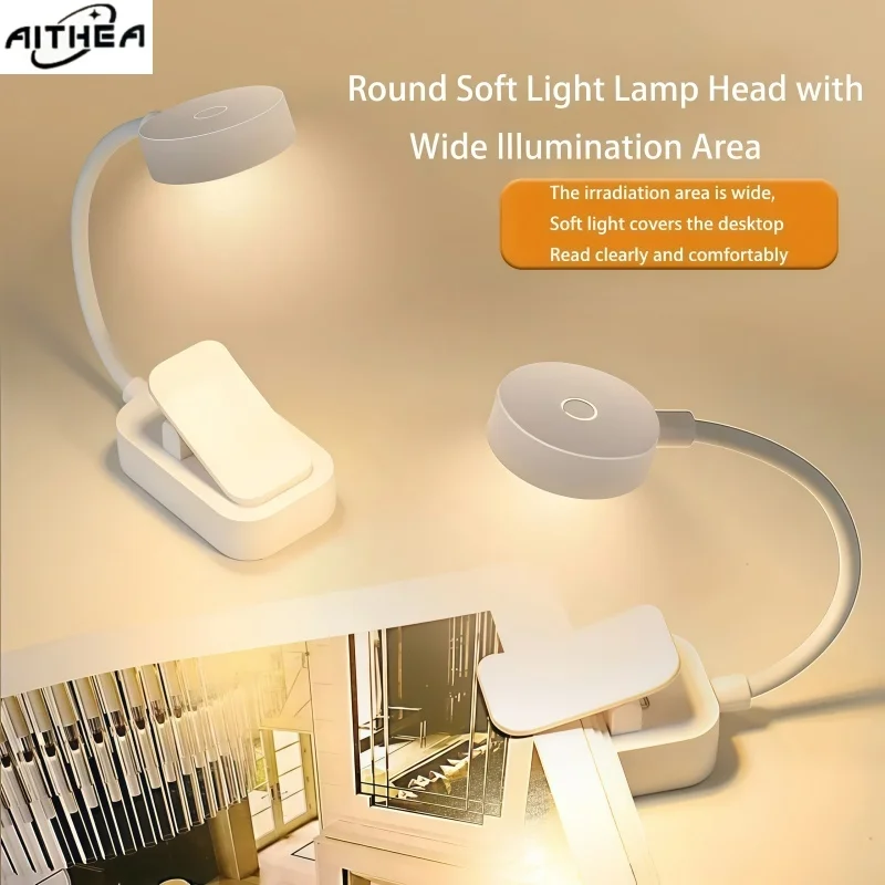 Battery Operated LED Clip Reading Lamp 3-Level Brightness Dimmable Eye Care Book Light, Portable Flexible Bedside Light