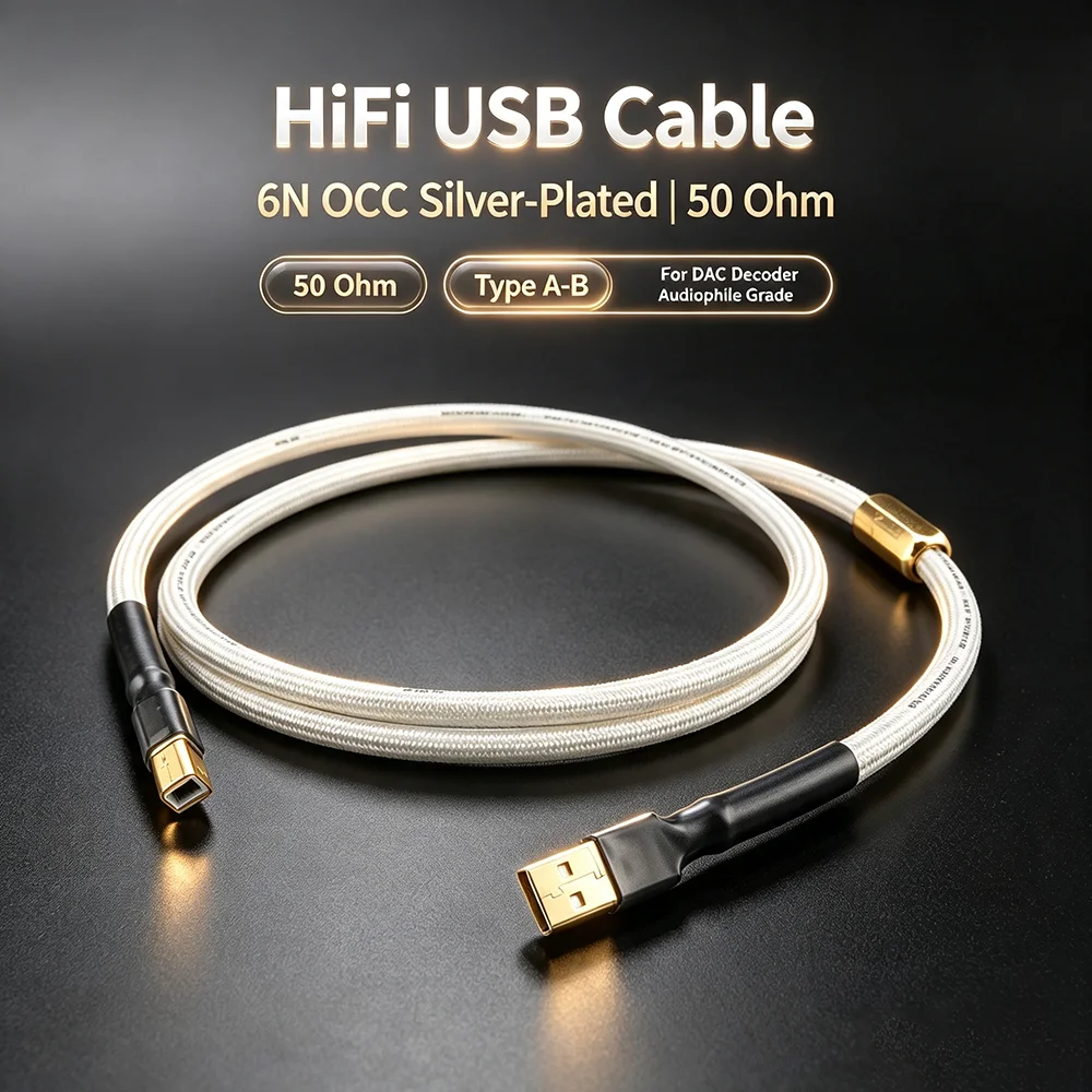 Audiocrast A26 HiFi USB Cable 6N OCC Silver‑Plated Type A‑B Digital Data Cable QED Style for DAC Audiophile Audio System