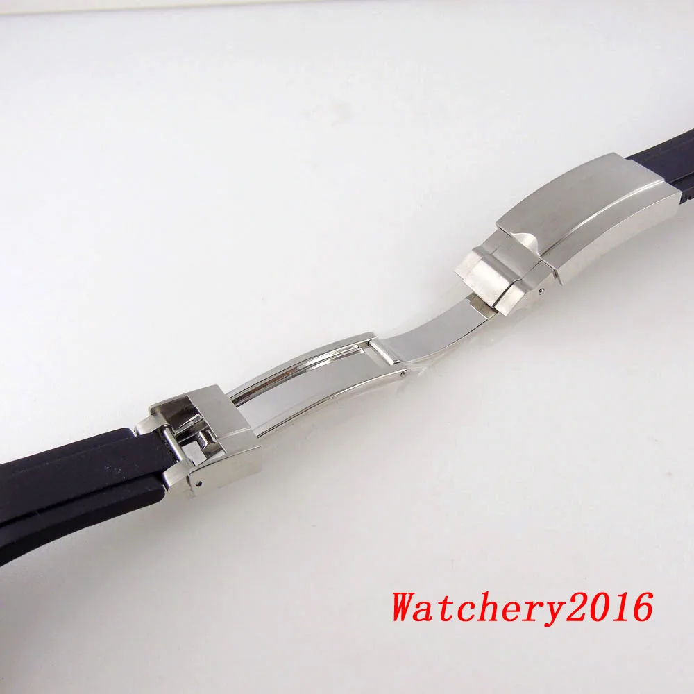 Black Rubber Watch Strap for 40MM NH35 Watch Case 20mm Width Black 316L Stainless Steel Folding Buckle Link