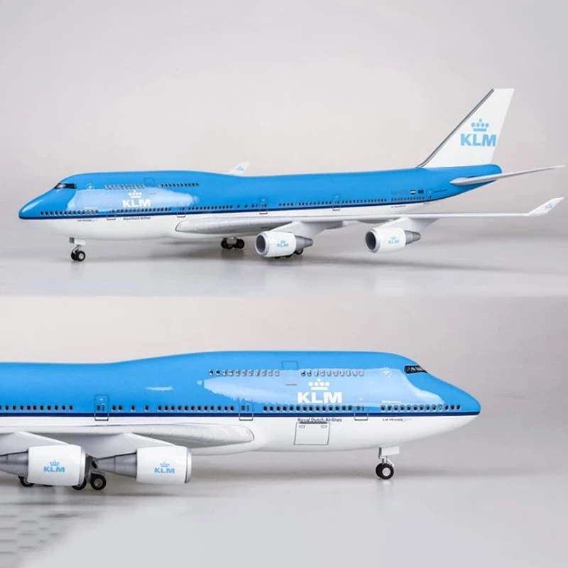 47CM B747 KLM Royal Dutch Model Planes 1/150 Scale Airplane Die-cast Resin with Led Lights and Wheels Authentic Collectible Gift